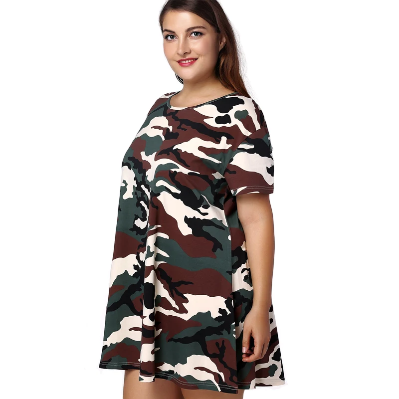 Summer Short Fat Women Shirts Plus Size Clothing Camouflage Dress - Buy ...