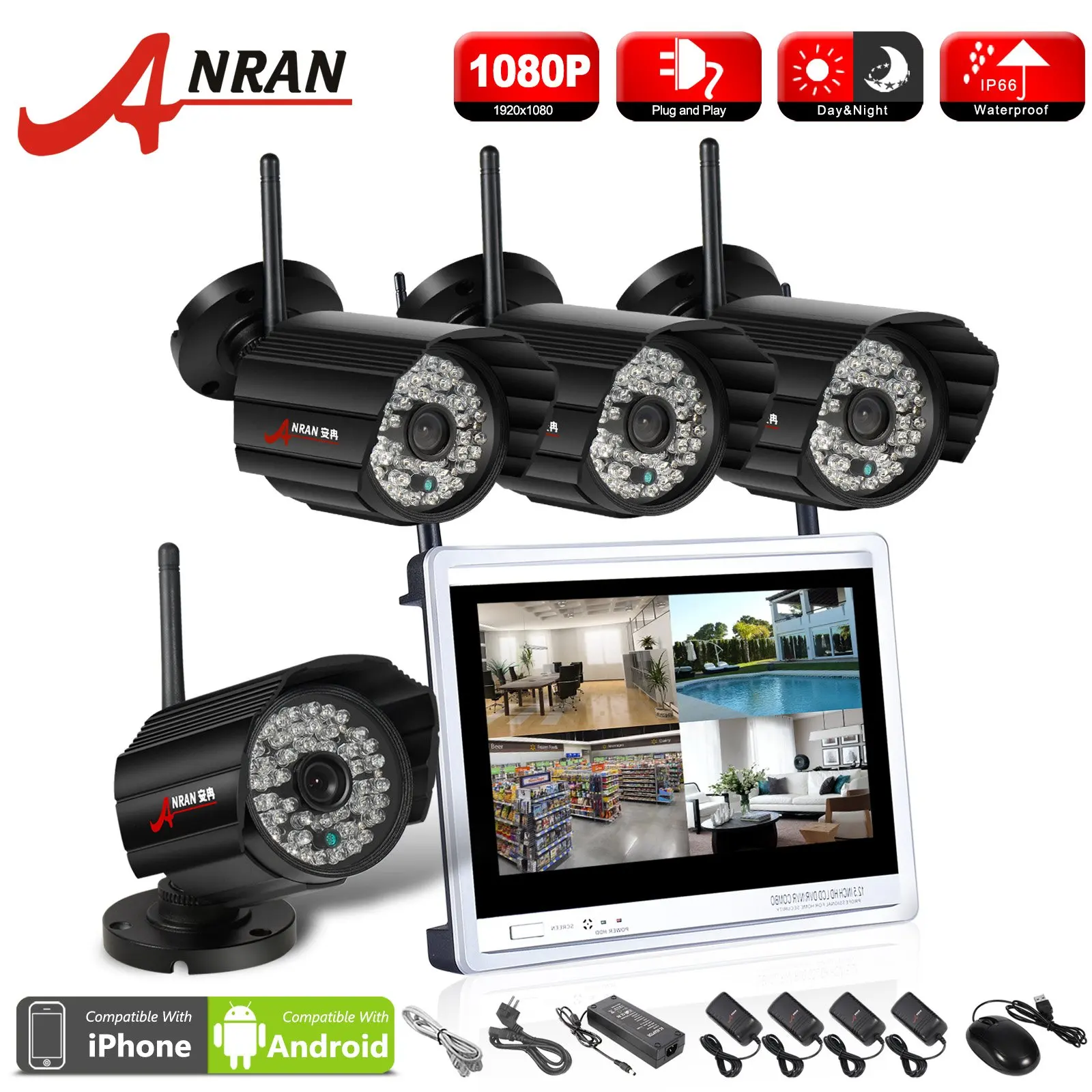 Buy ANRAN 4 Channel 1080p HD Wireless Security Camera System with 4x 1080p HD Outdoor Wireless 