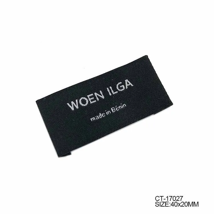 2019 High quality custom black color stamped sewing brand woven label for clothing