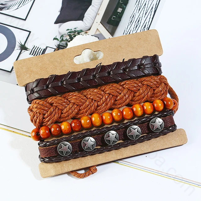 Mix 4 piece kind style Custom Handmade DIY vintage Punk Fashion Jewelry mens Charm Braided truth leather bracelet.jpg