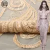 Good sale hand work popular champagne gold tulle textile crystal beaded lace fabric