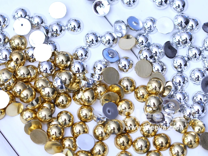 Plastic Pearls Non Hotfix Rhinestone Beads Flat Back 3mm White AB Loose ABS Half Round Faux Pearl Beads for DIY Decoration