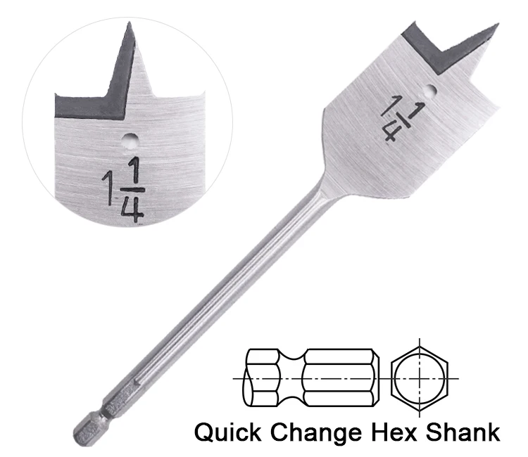 8 Pcs Hex Shank Flat Wood Spade Drill Bit Wood Auger Bit Combination Set