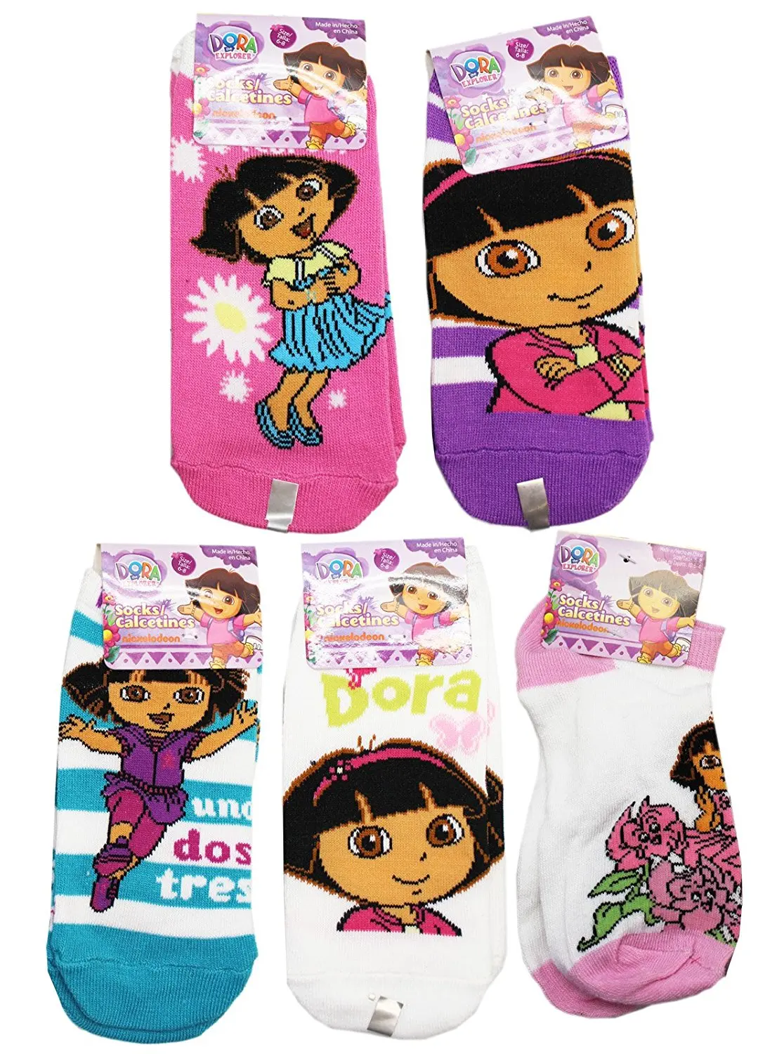 Dora Girls 2-Pack Knee High Socks Black//White Size 6-8