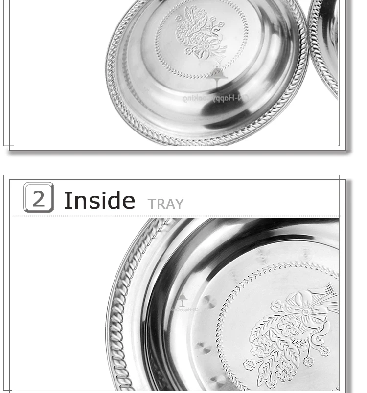 high quality and China dishes wholesale round serving tray stainless steel plate set