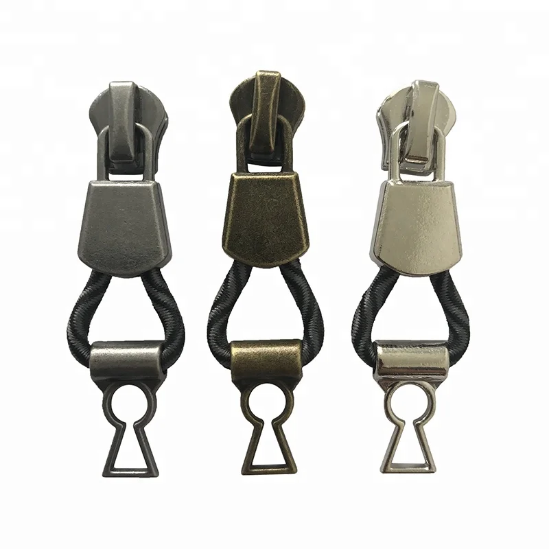 Fancy Zipper Pull Charms Durable Key Locking Zip Sliders With Elastic