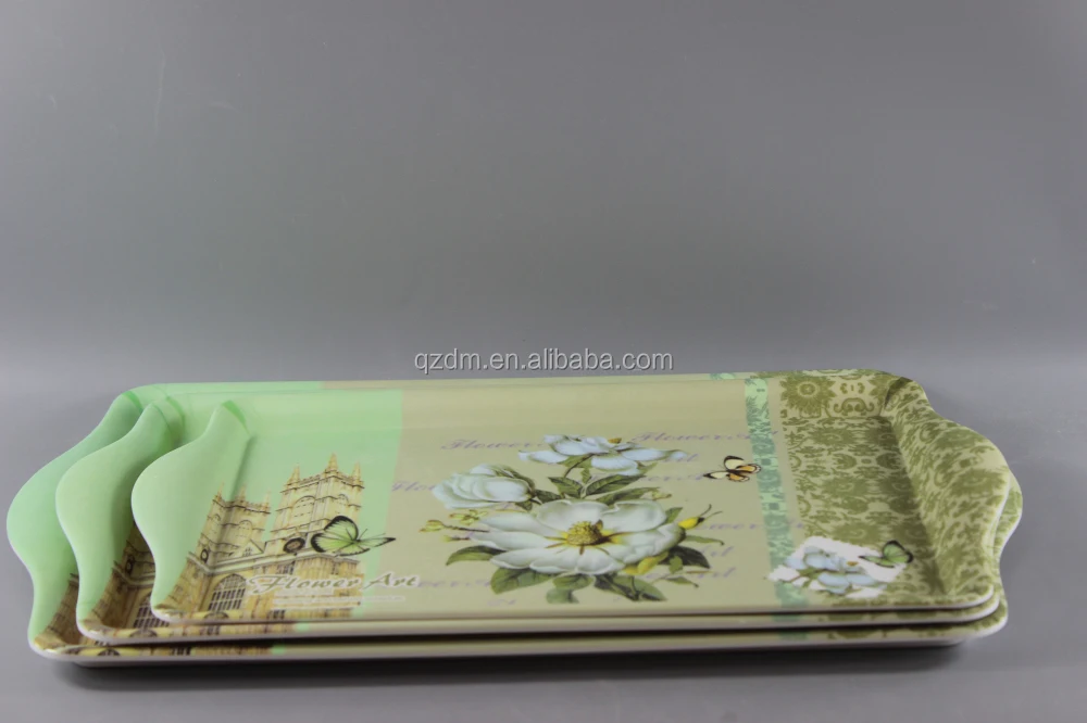 Flower Art Melamine Food Tray With 2 Handle,Design Can Be Custom-Made