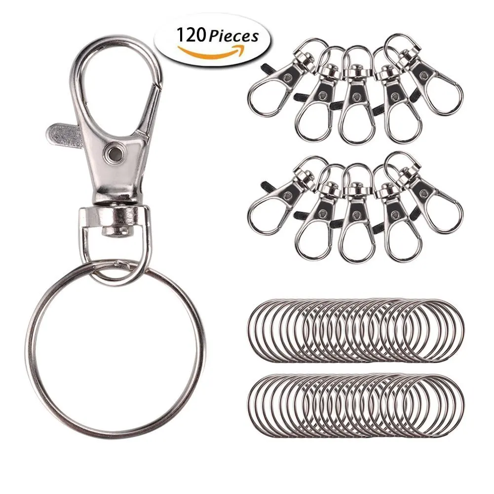 120 Pcs Metal Swivel Lanyard Snap Hook with Key Rings(50 Pcs Key Hook and 70 Pcs Key Rings)