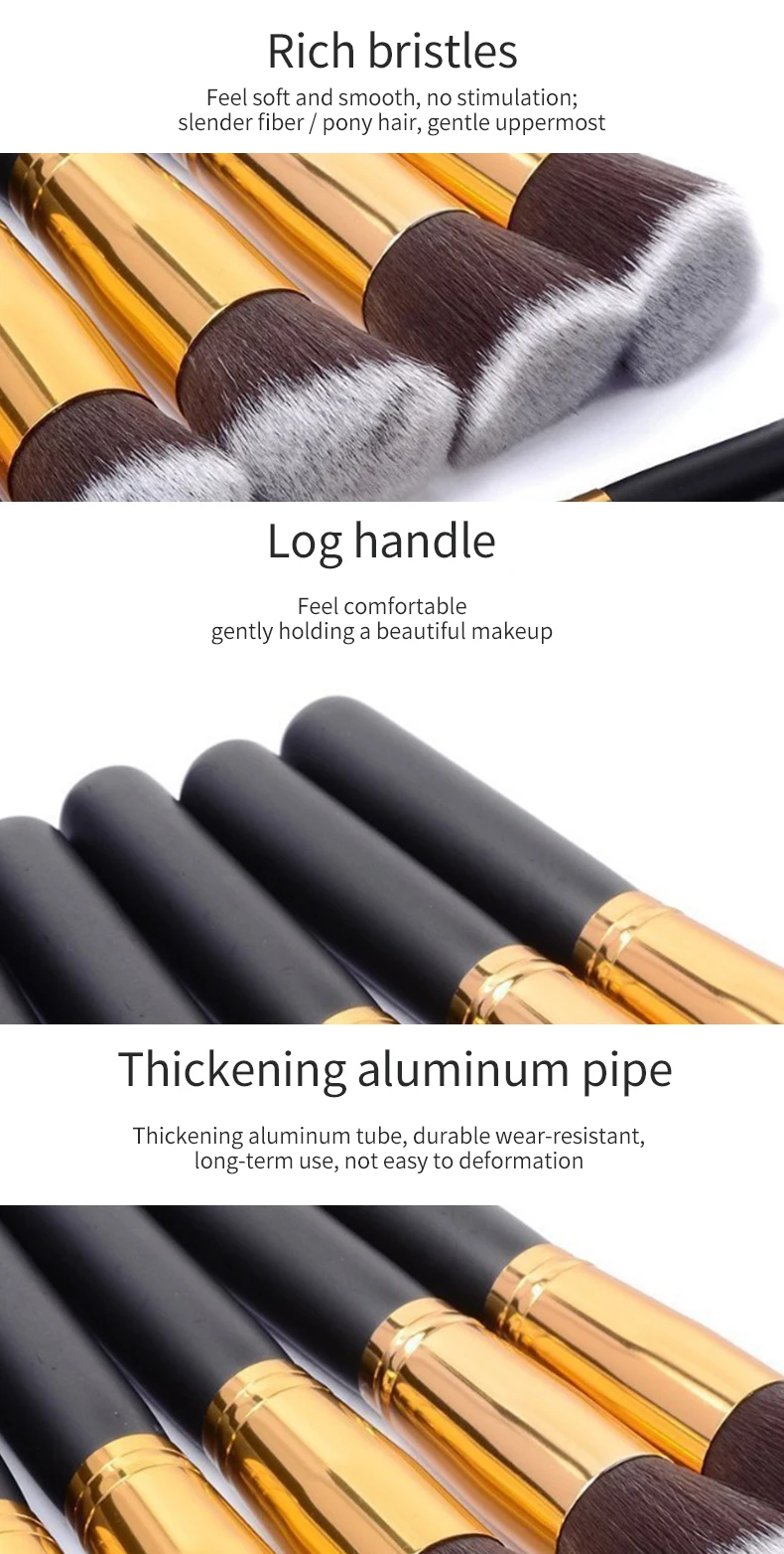 Barrel Cylinder Round 10 Piece Pieces Pcs 10pcs Makeup Brushes Brush Set