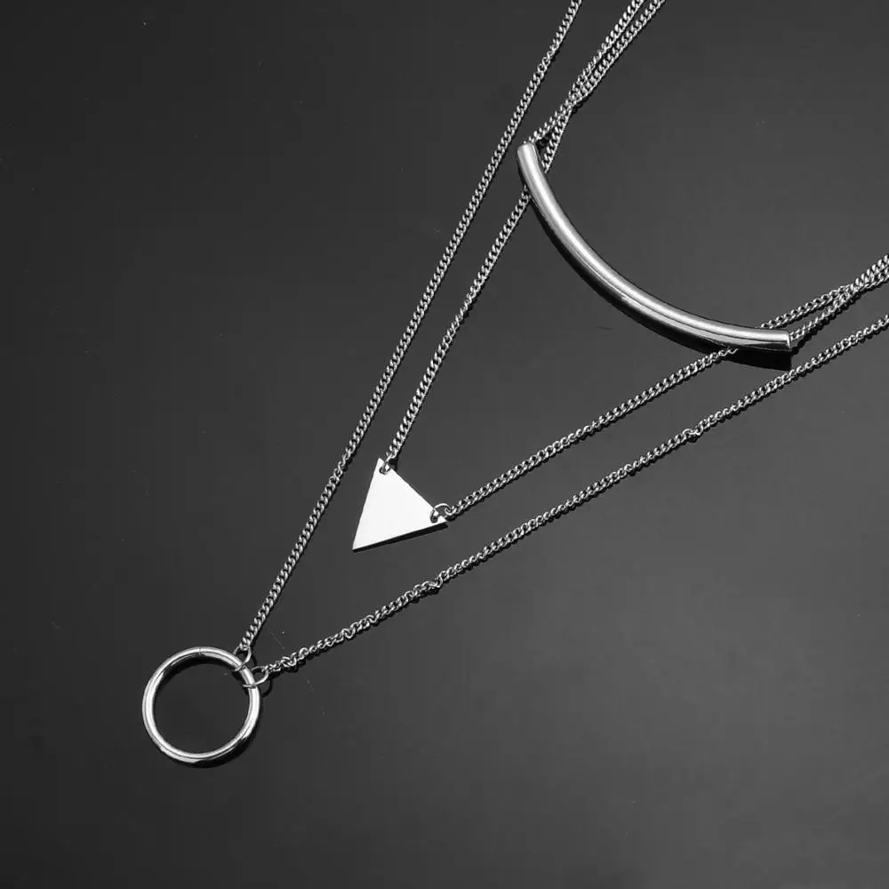 Fashion Jewelry Square Triangle Design Multi Layered Women Necklace