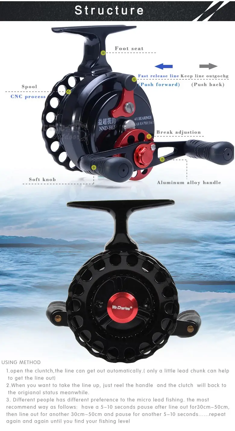 Carretel da Mosca Jangada de Pesca Carretel de Pesca Yichao Novo Nnd h65 Gear Ratio 3.6: 1 Semimetal Esquerda e direita Voar Pesca no Gelo Carretel Jangada 3 carretel de pesca no gelo jangada carretel voar carretel