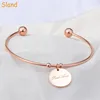 Promotion high end custom name bracelet open cuff engraved stainless steel rose gold bangle with ball end
