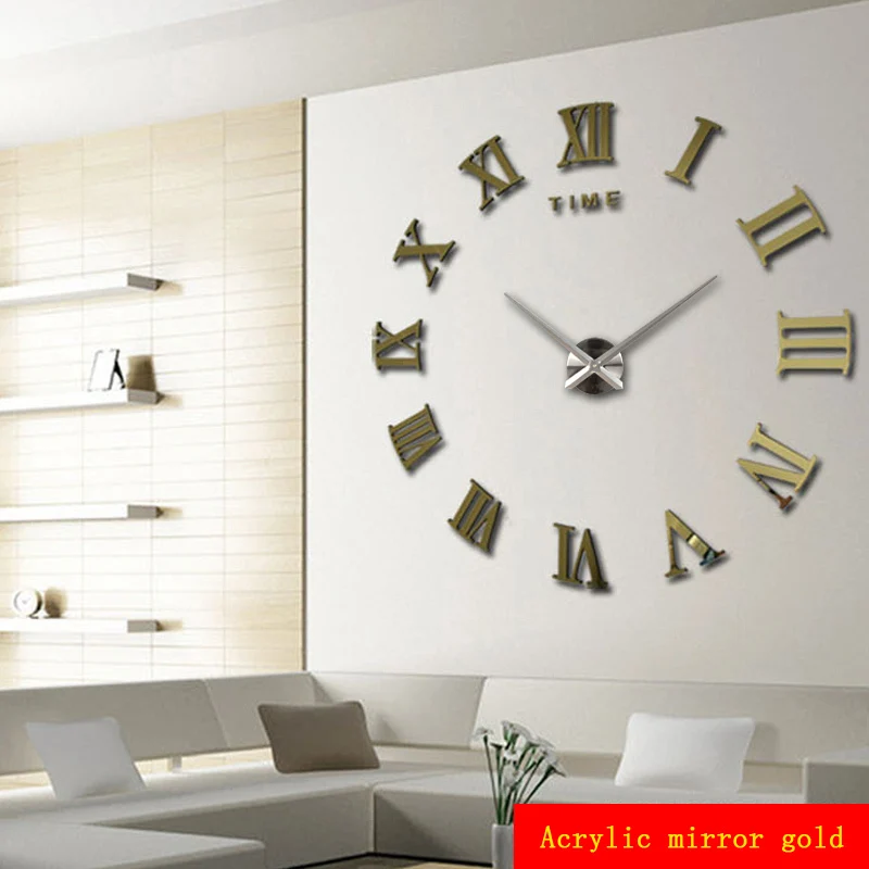 promotion 2016 new home decor large roman mirror fashion modern Quartz clocks living room diy wall