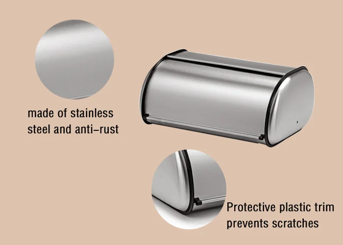 Household Deluxe Stainless Steel Rolltop Vacuum Bread Box With Soft Lid