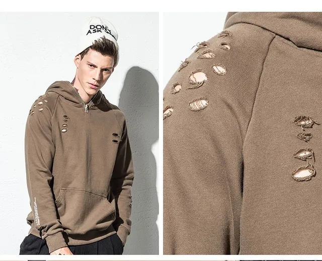 2018 Herren Leere Zerrissene Full Zip Distressed Sweatshirts 2018 Herren Leere Zerrissene Full Zip Distressed Sweatshirts