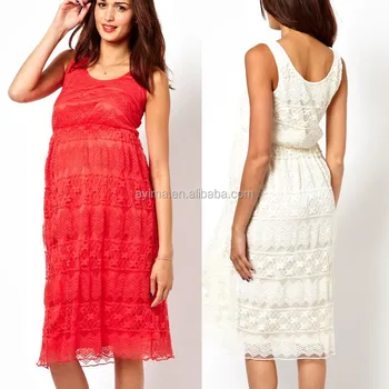 Hot Sale Maternity Tank Midi Dress In Lacewoman Maternity Wear