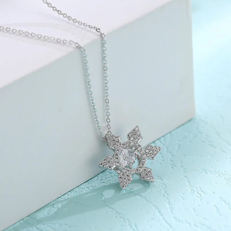 镀铂金纯银氧化锆圆形雪花锆石项链吊坠简单长链项链首饰