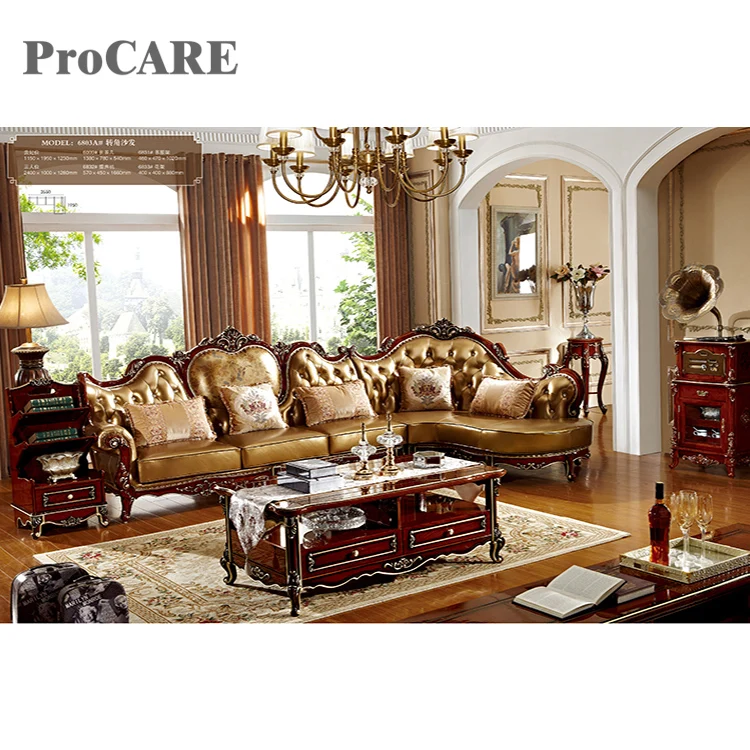 Luxury European Style Furniture Set Genuine Leather Living Room Sofas ...