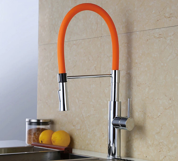 NSF Colorful Flexible Hose Pull Down Double Outlet Brass Kitchen Tap