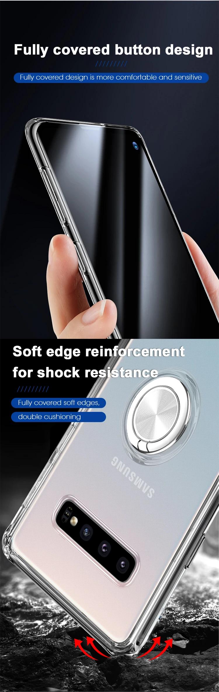 Ultra slim ring holder case For Samsung S10 case phone cover ring holder thin TPU case S10 Plus S9 S8 Note 9 Note 8