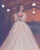 ZH2922G Said Mhamad Arabic Light Pink A Line Wedding Dresses Appliques Sheer Neck Long Wedding Reception Wear Formal Gown