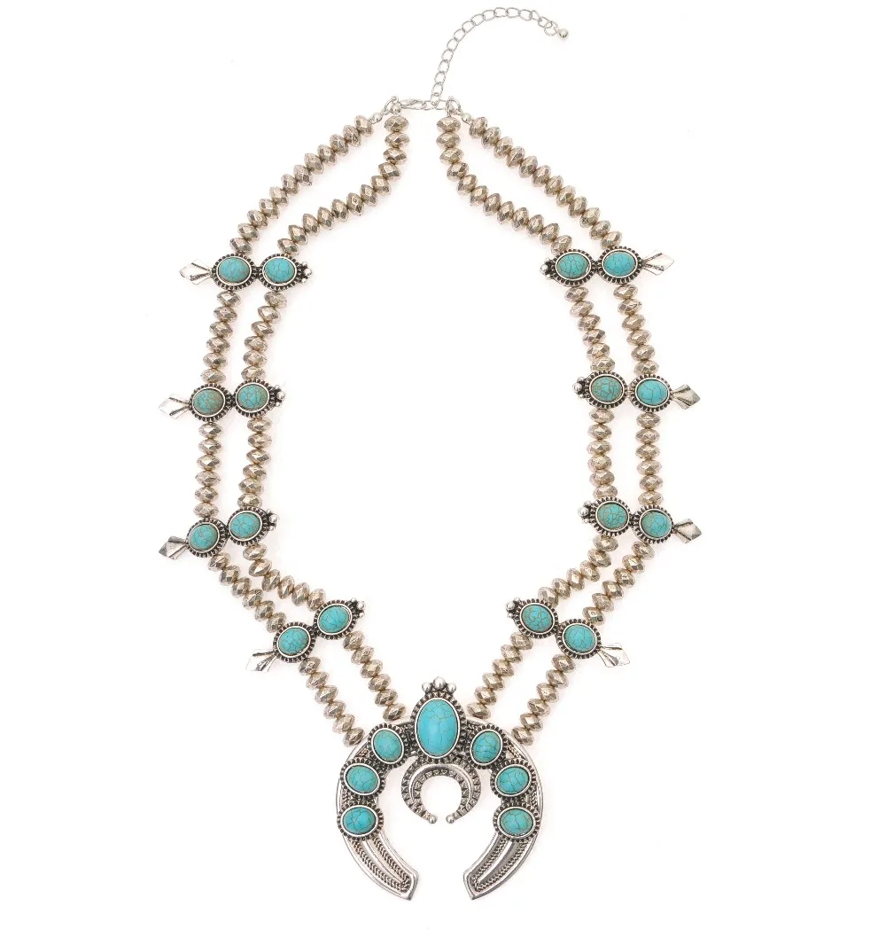 Classic Design Squash Blossoms Necklace Vintage Silver Turquoise Squash ...