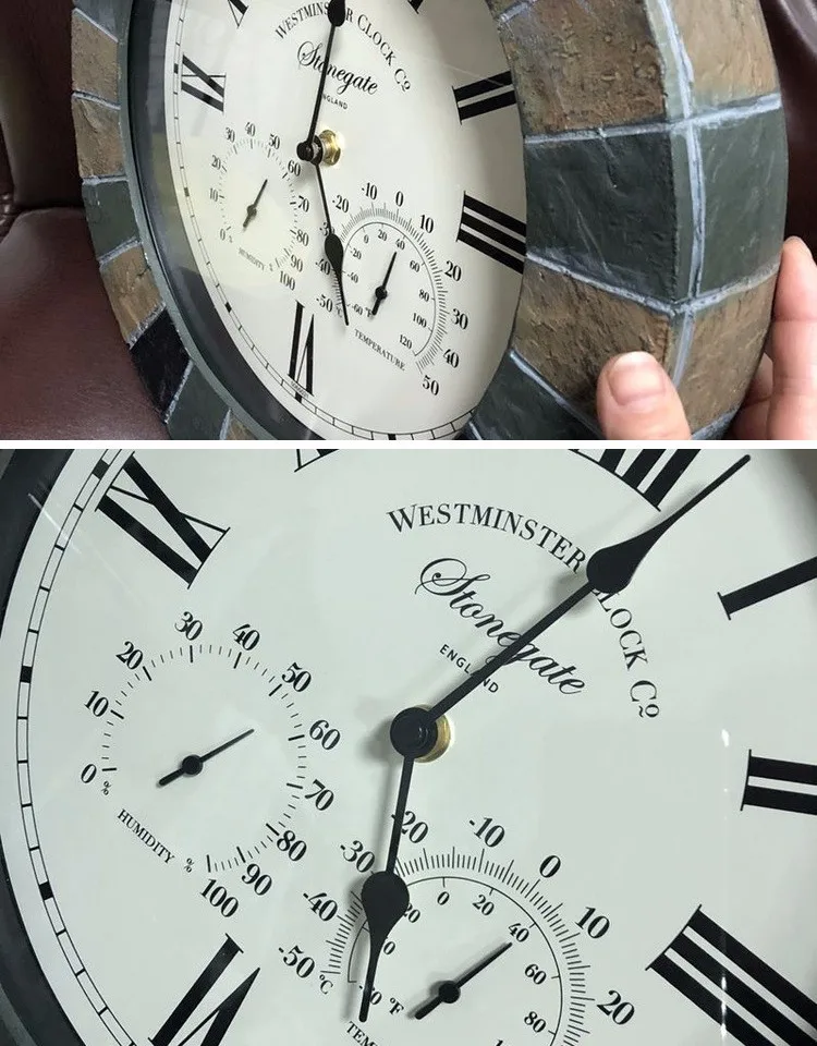 14 Inch Faux Slate Outdoor Pool Wall Clock With Thermometer And