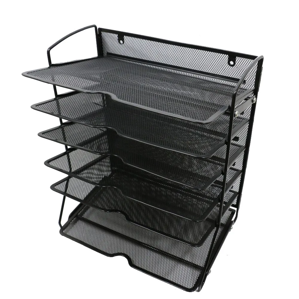 Custom Design Office Wall And Desktop Metal Mesh 6 Layers Desk Tray Organizer