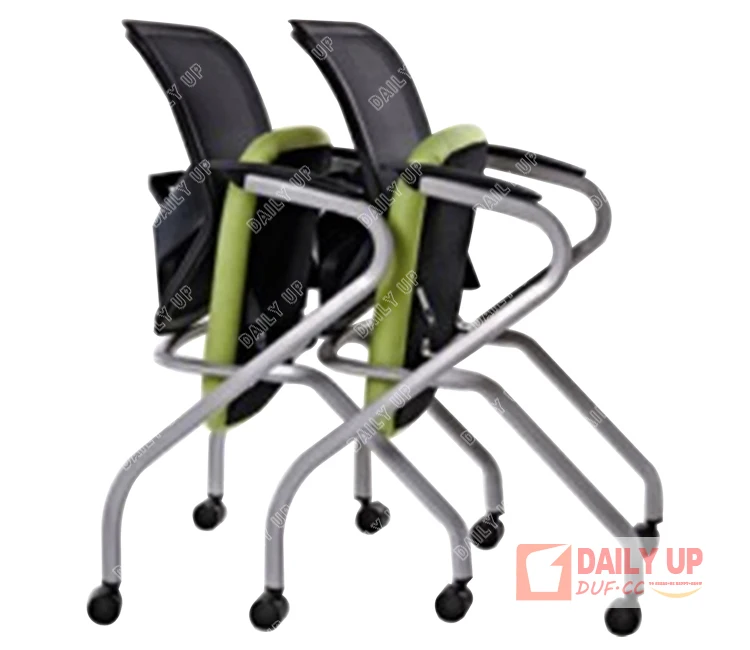 Mesh Cushion School Chair with Casters Office Staff Conference Chair with Tablet Portable Fold Visitor Chair with Wheels Stack