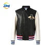 2018 customized embroidered bee joint leather jacket for mens