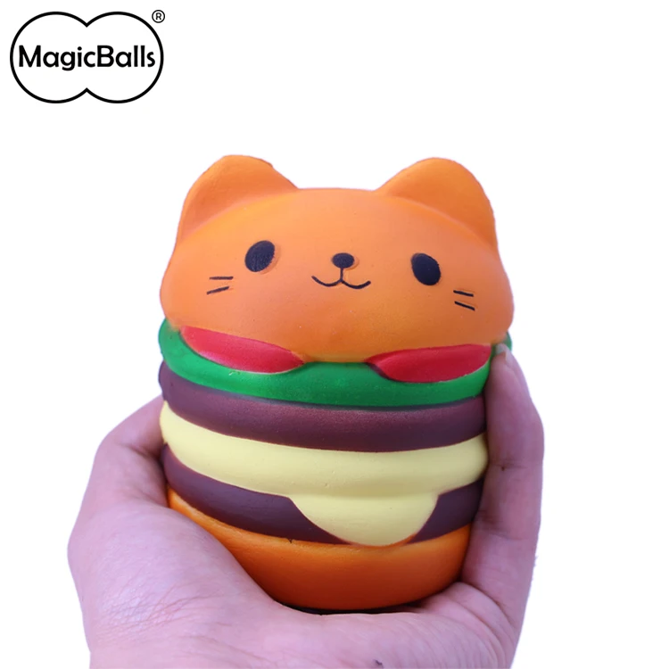 Scented Pu Foam Kawaii 80*95 Mm Mini Cat Burger Food Shape Squishy Slow Rising Soft Toy For Kids