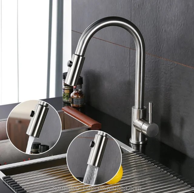 nickel brushed sus 304 <strong>sprayer</strong> pull down kitchen sink faucet