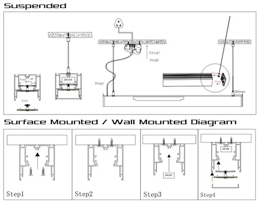 50000hours connectable led hanging linear lighting with 2ft/4ft/6ft/8ft length