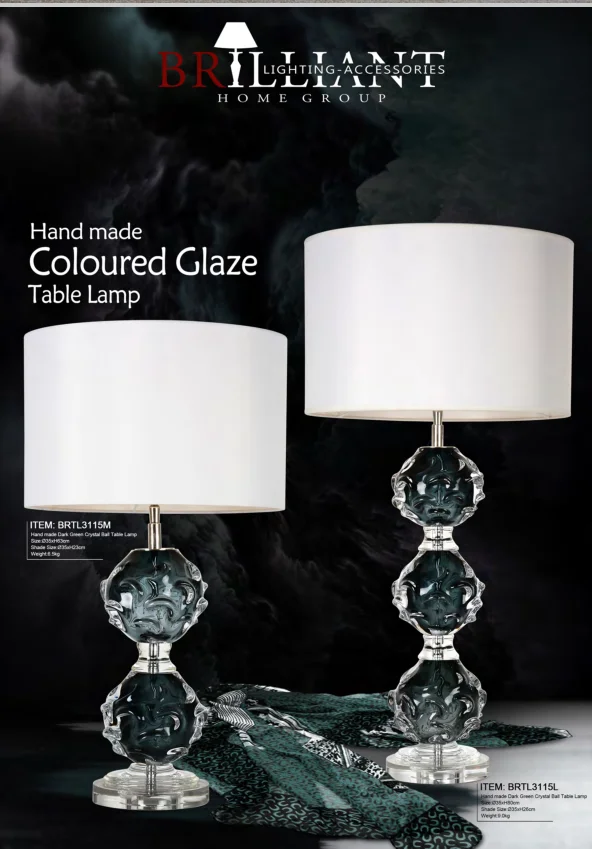 Unique Design Crystal Hand Blown Glass Table Lamp in Amber with Gray Lampshade Murano Glass Table lamps for Bedroom