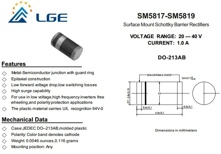 Sm5819 Diode Do-213ab - Buy Sm5819,Schottky Diode,Sm5819 Product on ...