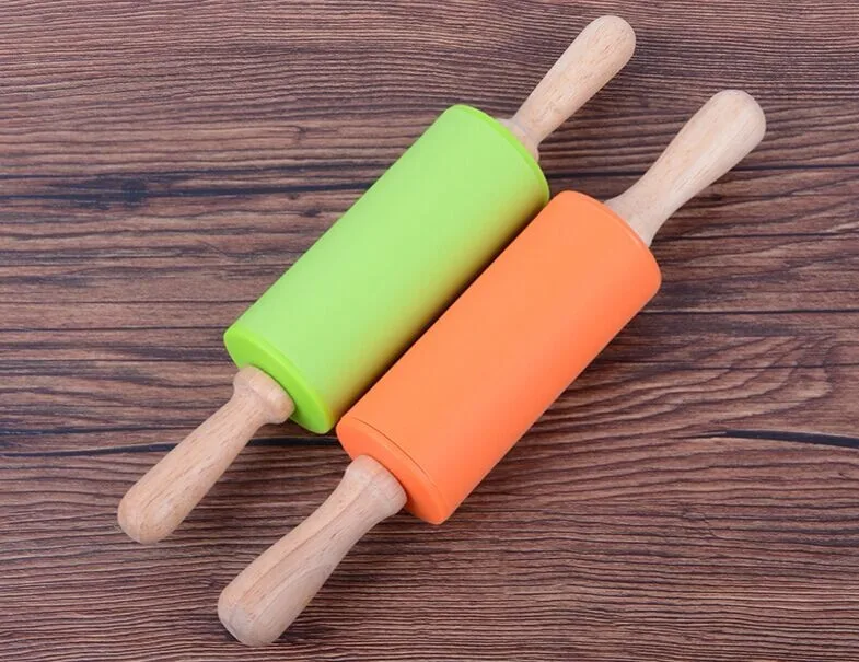 Colorful Large Silicone Rubber Rolling Pin Adjustable With Wooden Handle Buy Silicone Rubber