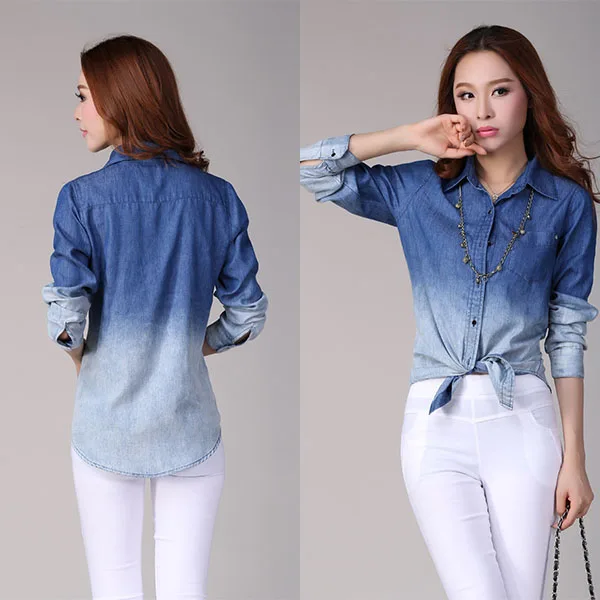 Compra las mujeres blusa de mezclilla online al por mayor