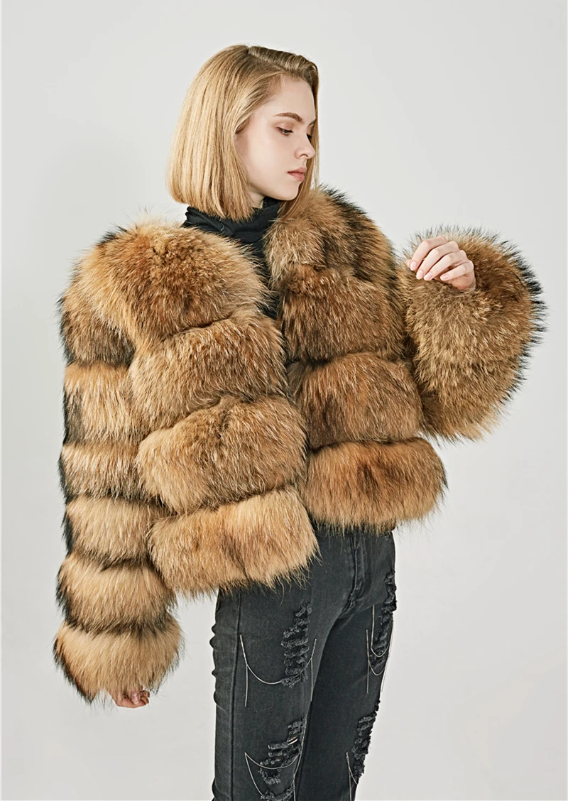 毛毛毛皮豪华天然毛皮大衣蓬松定制真正的浣熊毛皮大衣批发商