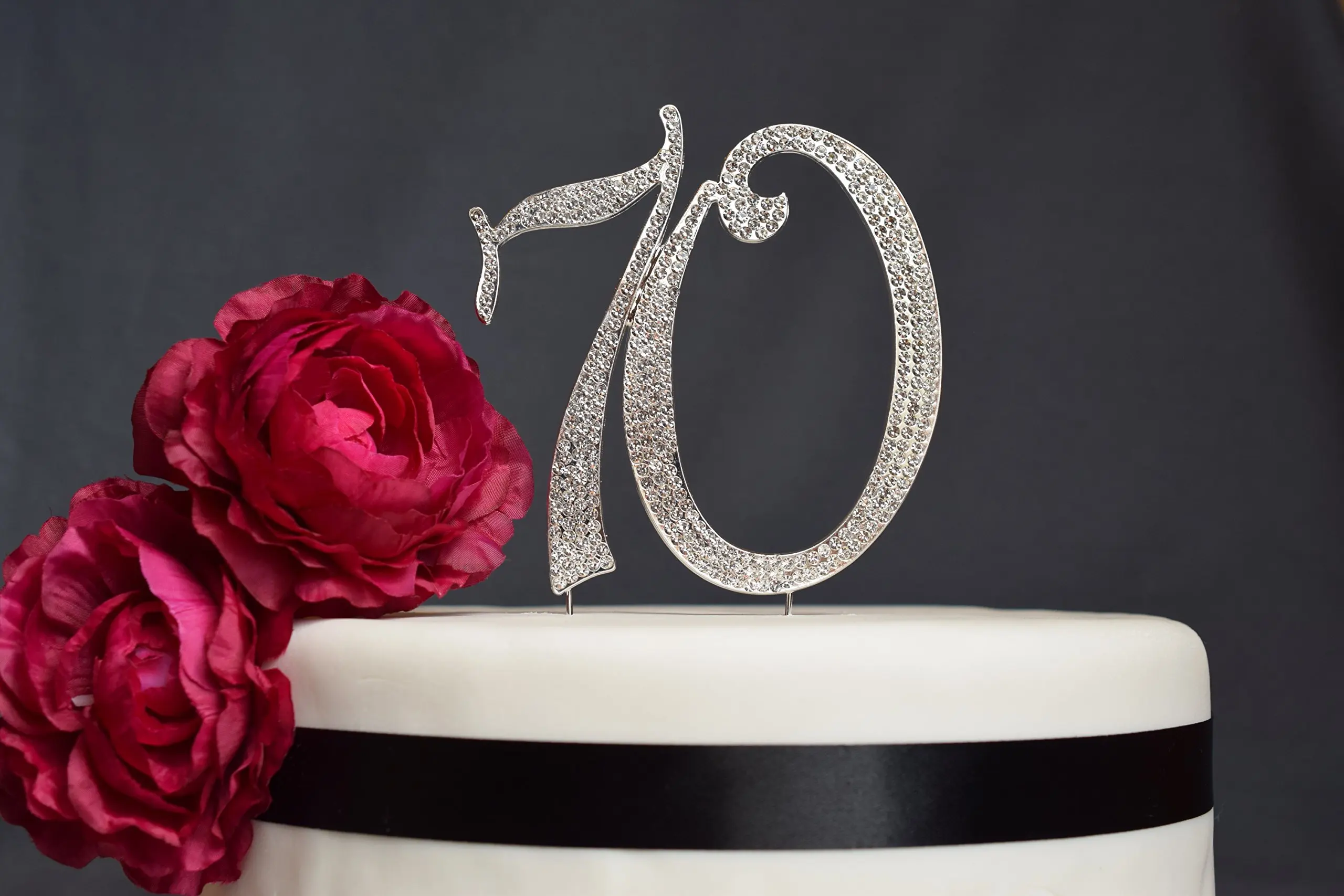 70 /& Fabulous Cake Topper 70th Birthday Cake Topper Glittery Silver