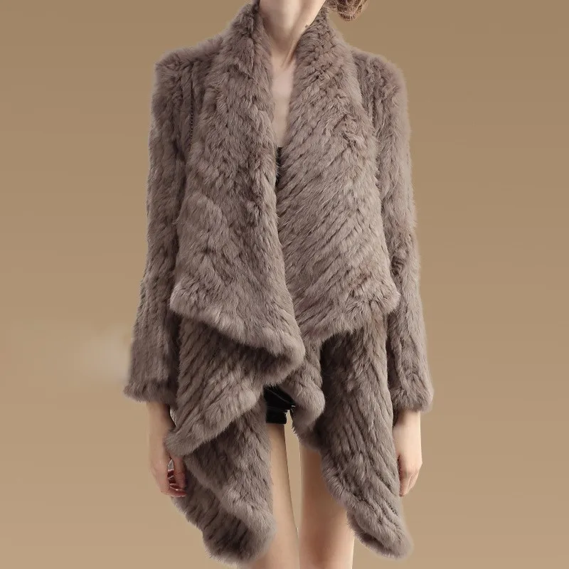 秋季/冬季真正的毛皮开普针织兔子毛皮大衣为妇女