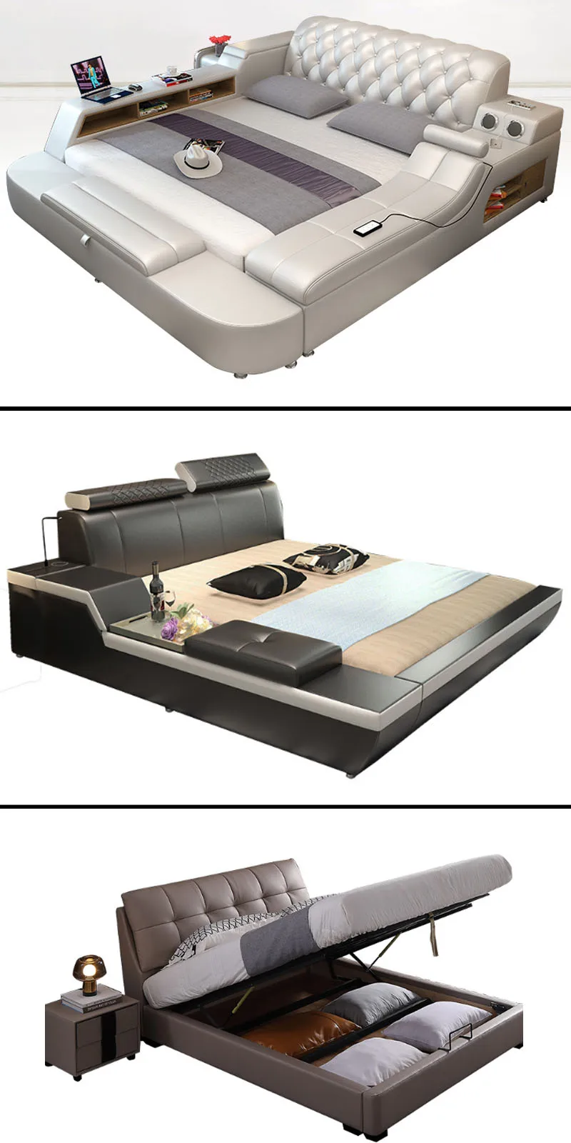 Hot selling multifunction modern leather bed with dresser mirror and sofa