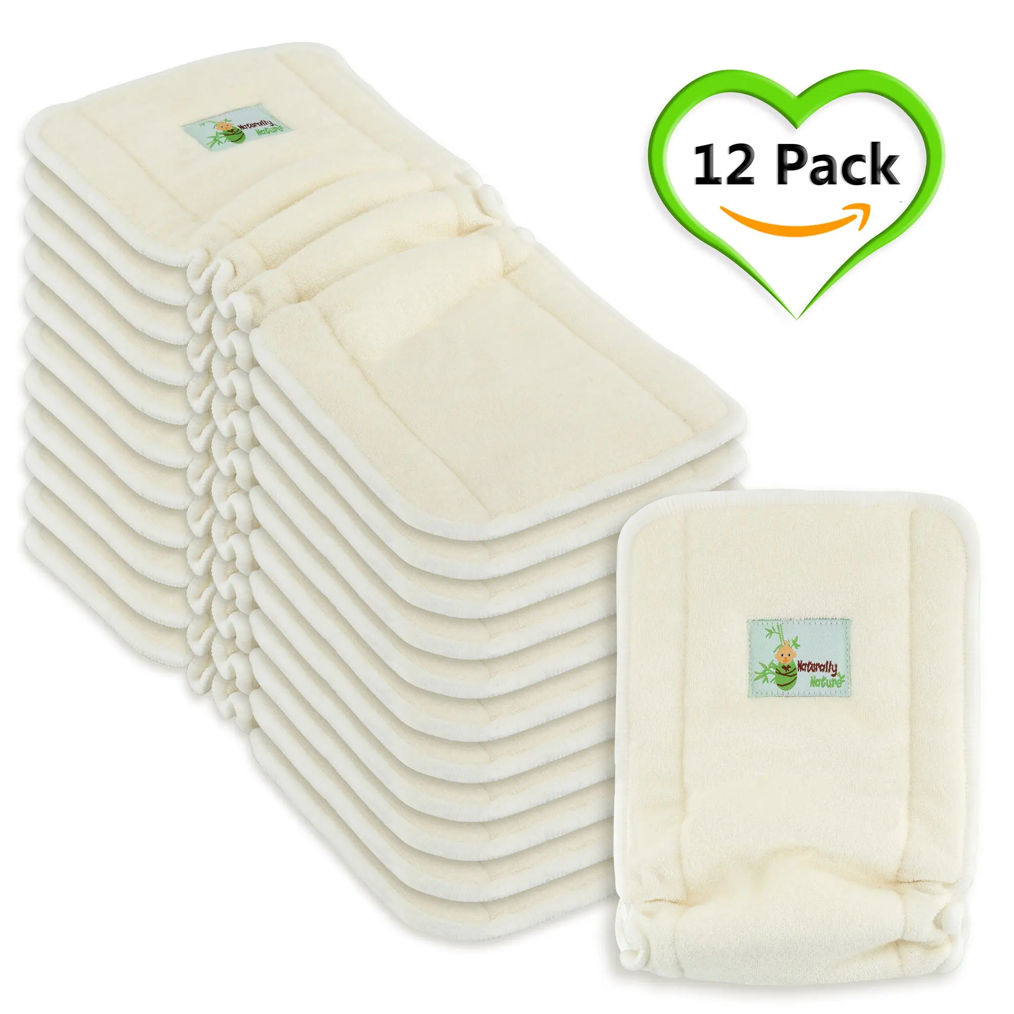 Naturally Natures 4 Layer Cloth Diaper - Inserts - with Gussetts Bamboo Reusable Liners for Cloth Diapers (Pack of 12)