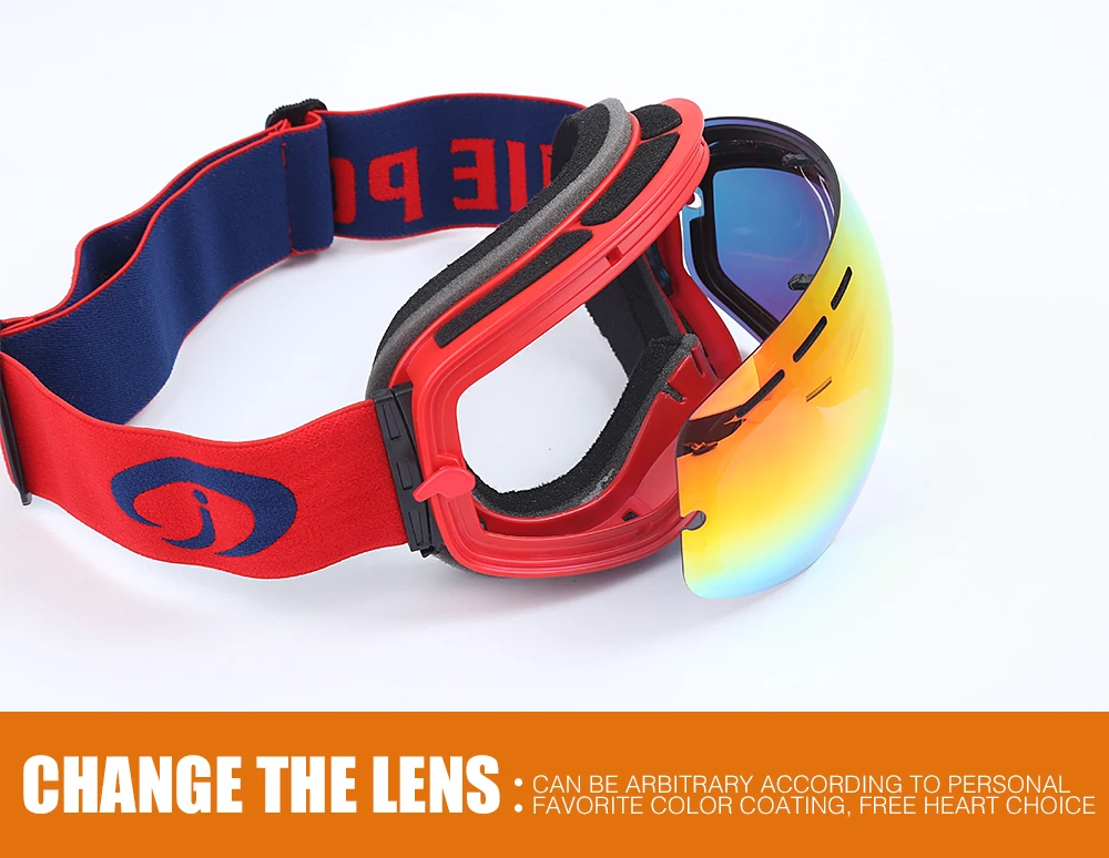 Hot selling sport glasses ski goggles elastic strap replacement lenses ski goggles uv protection anti fog resistant