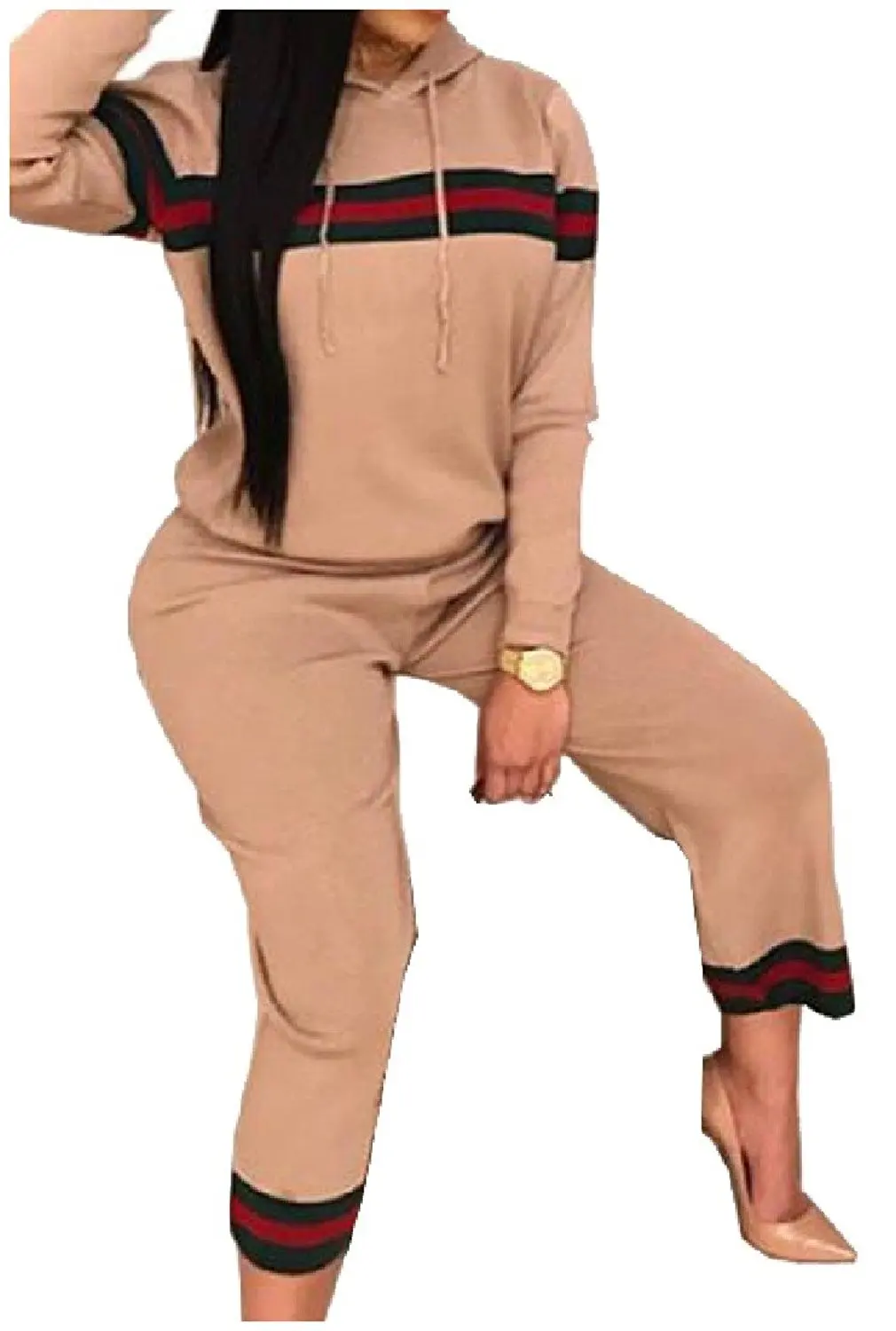 Zimaes-Women Athletic Cozy Hooded Drawstring 2-Piece Casual Outfit