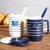 Matt blue color empaistic surface funny stripes design new bone tazas china coffee mug