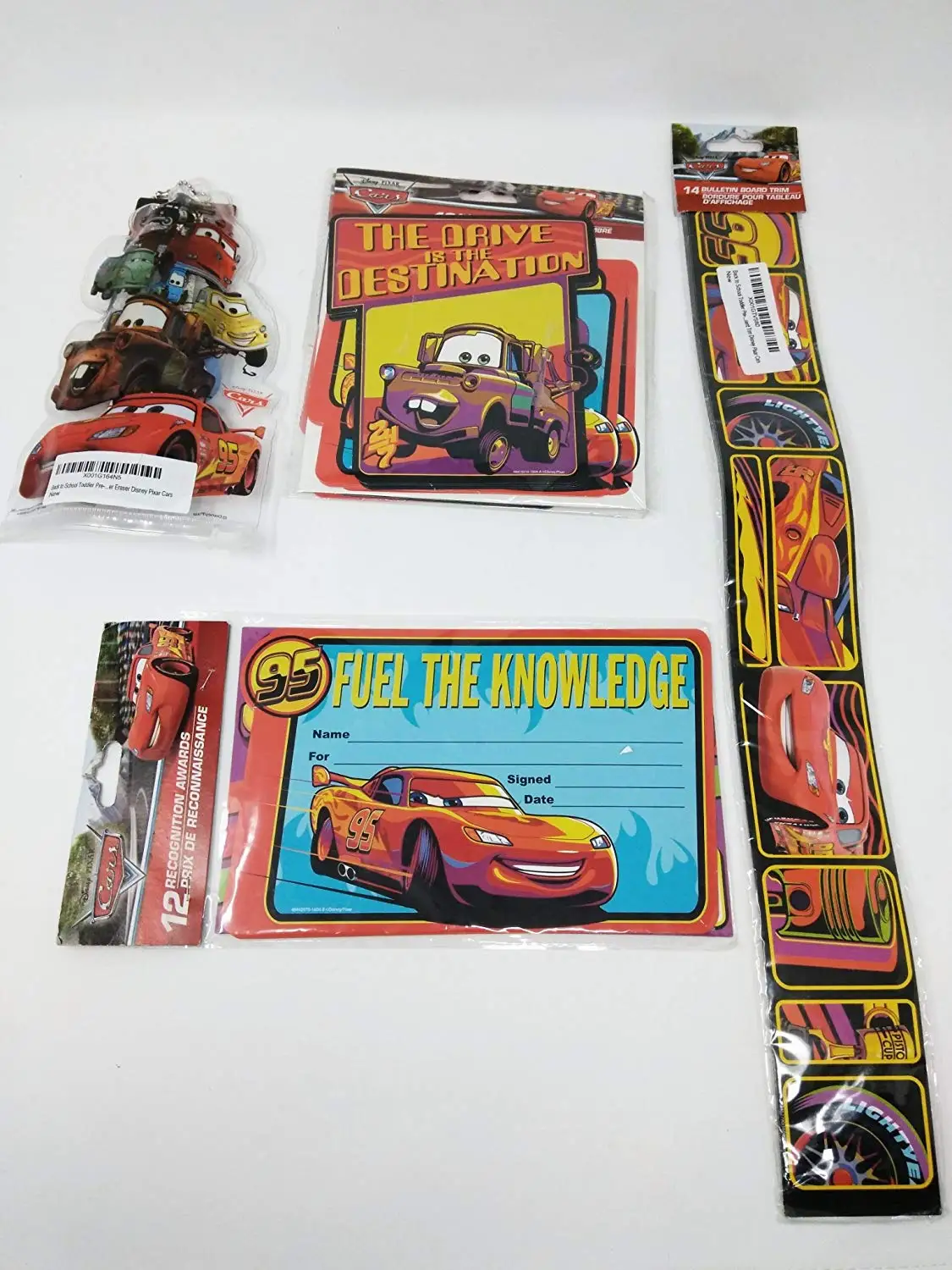 Back to School Toddler Pre-school Elementary School Supplies Pencils Sharpener Border Trim Awards Pixar Car Bundle of 4