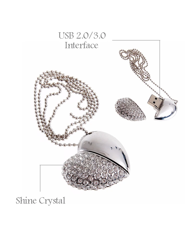 Wedding Heart crystal usb flash drive with free logo - ANKUX.COM