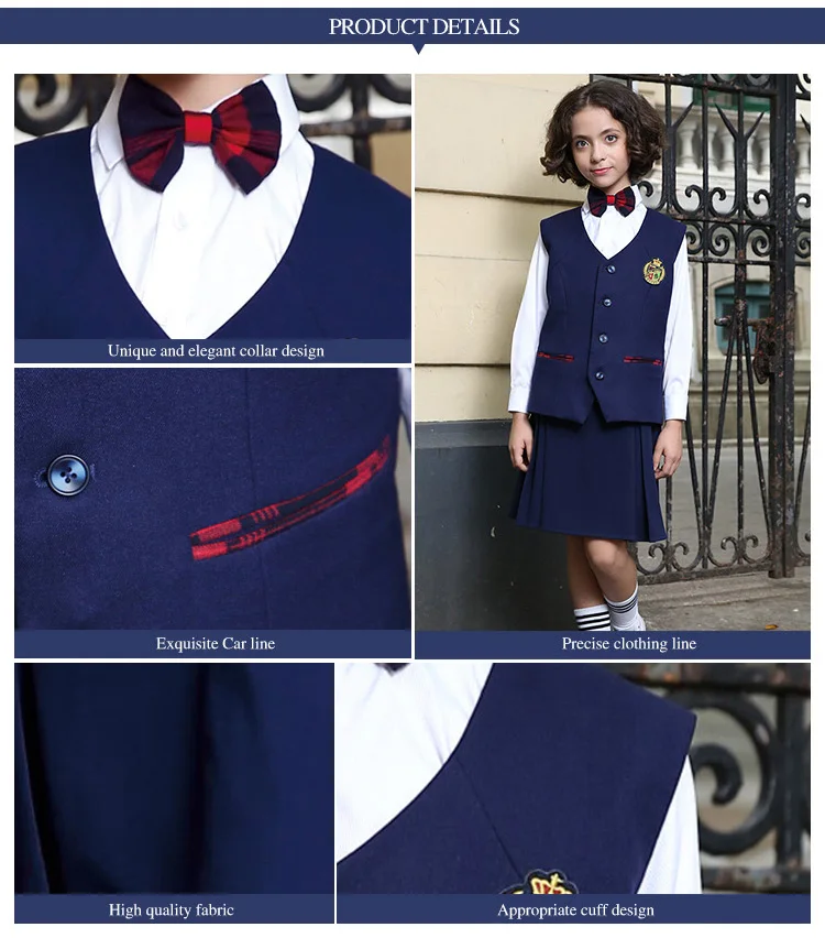 England Style Private Plaid School Uniform Vest Suit Custom Design