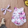 2019 summer hot sale latest design sleeveless flower pattern newborn cheap toddler girl romper baby clothes with headband