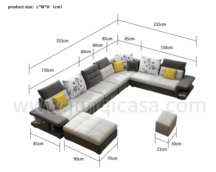 Home Living Room Furniture Modern U L Shaped Couch Fabric Sectional Corner 7 Seater Combination Sofa Set